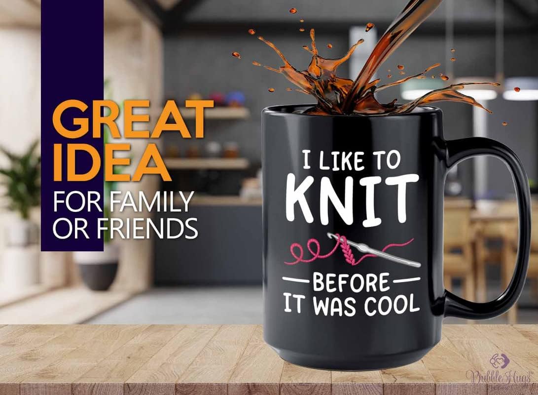 Knitter Coffee Mug 15oz Black - I like to knit - Knitter Gifts for Women Knitting Yarn Crocheting Gifts for Knitters and Crocheters Craft