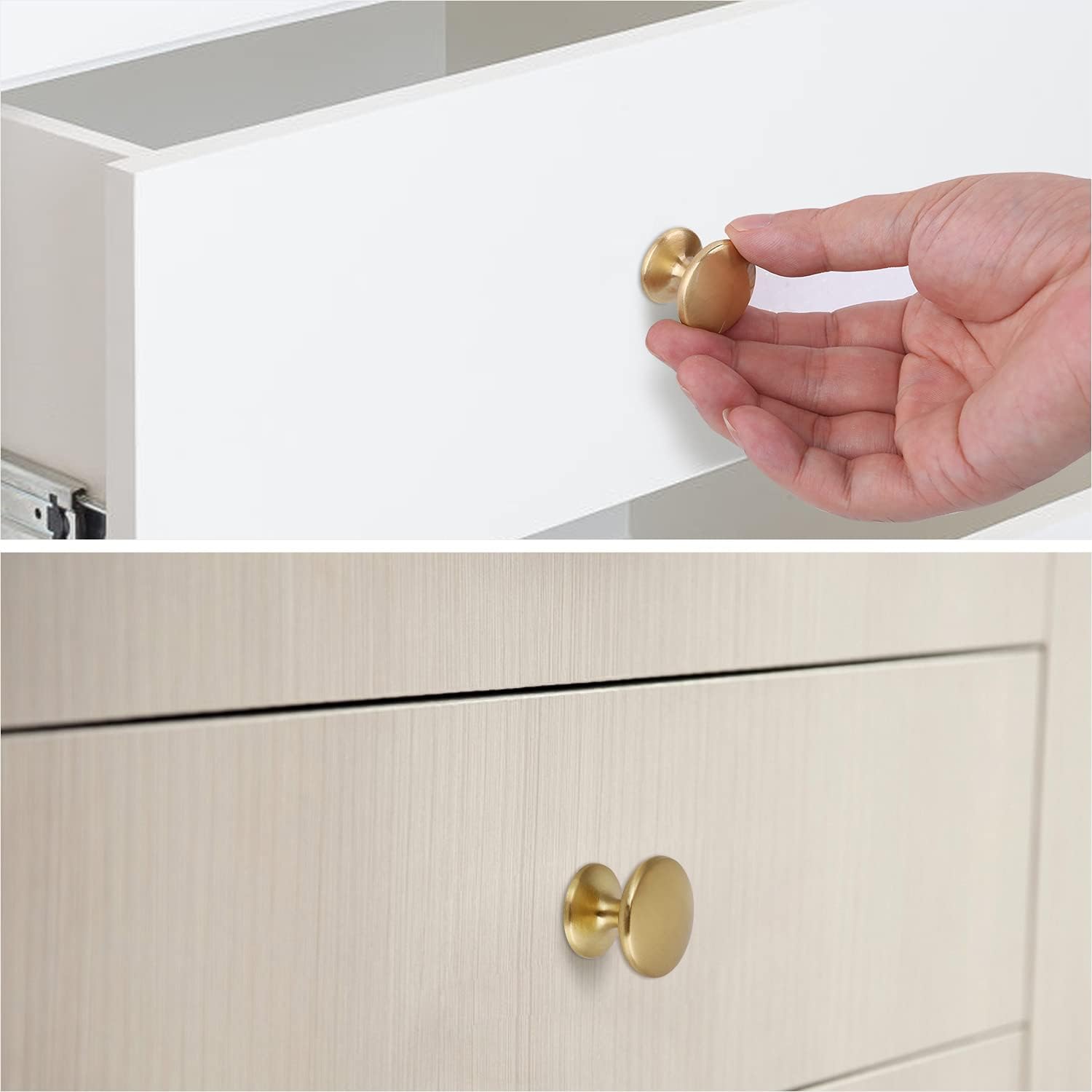 BIGLUFU 6 Pcs Brass Drawer Knobs, 1.06"/27mm Round Kitchen Cabinet Knobs, Furniture Door Handles Cupboard Pulls with Screws - Image 3