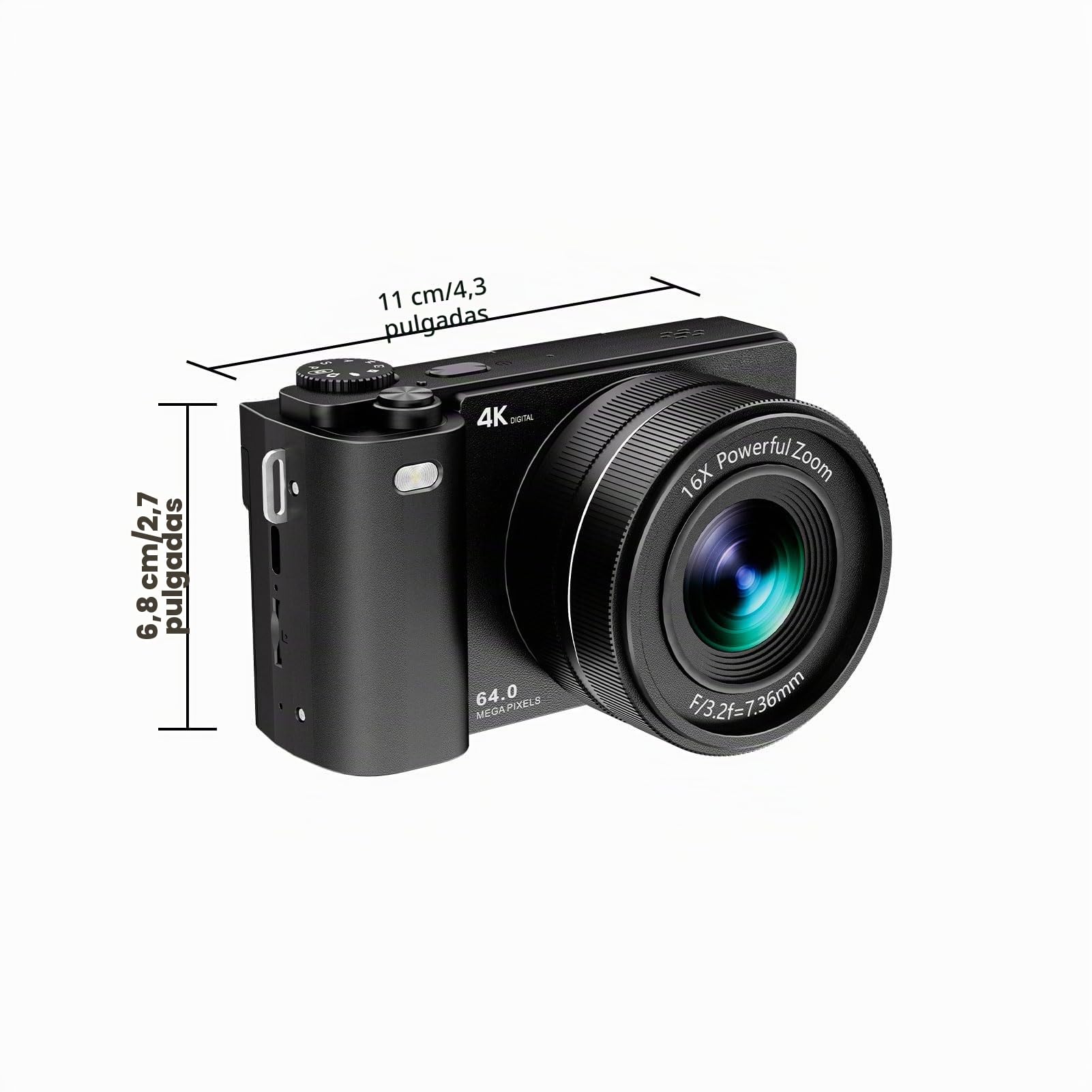 Andoer Cámara Digital 64MP para Vlogging, Zoom Óptico 16X, Pantalla IPS de 2.8 Pulgadas, MP3, Self-Timer, Ráfaga, Ángulos de Visión Amplios con Zoom Óptico 16X para Conciertos, Vida (Negro)