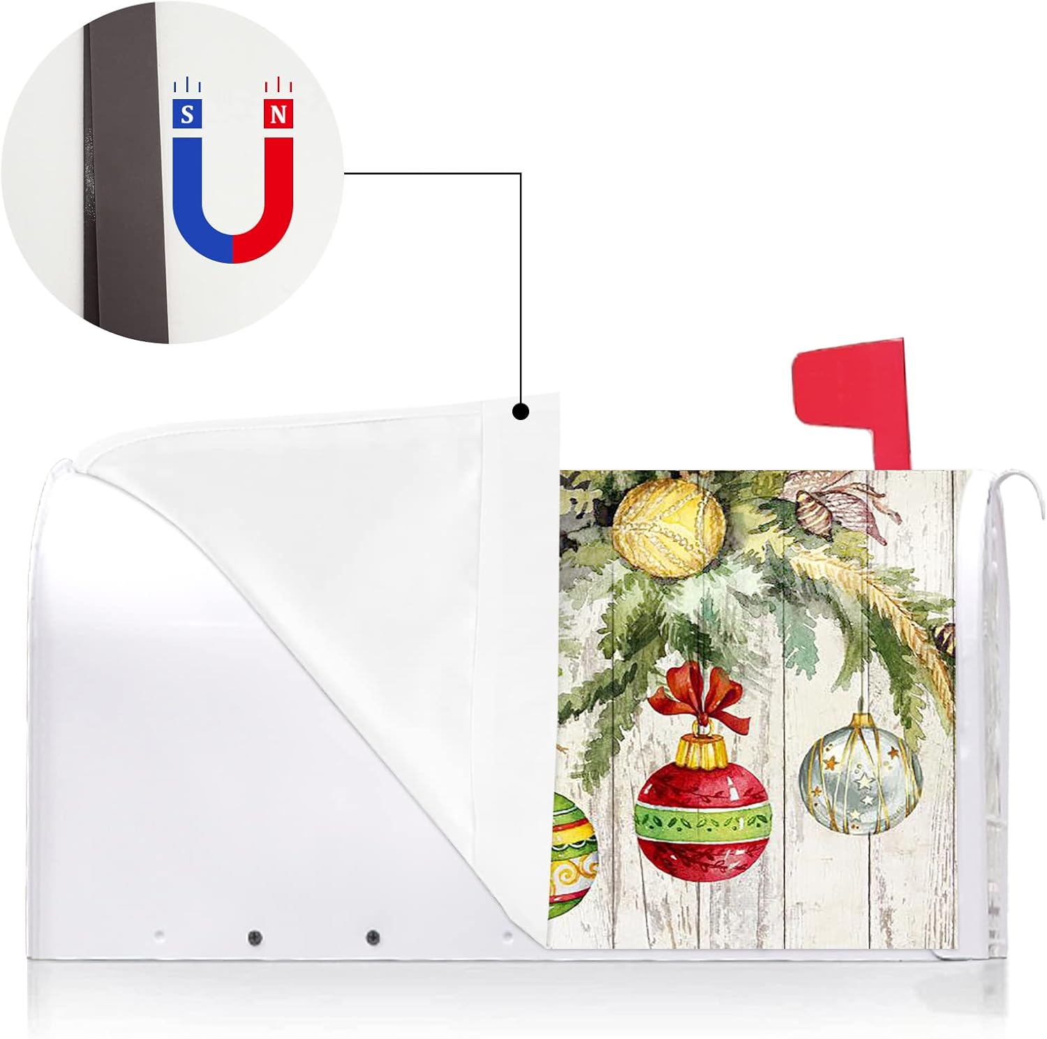 Texupday Christmas Ornament Baubles Decoration Mailbox Cover with Magnetic Strip Winter Mailbox Wraps Post Letter Box Cover Standard Size 21" X 18" for Garden Outdoor Yard Decor