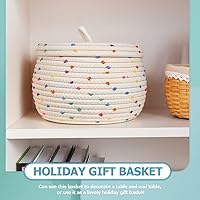 Vista 6 de PATKAW Cestas de almacenamiento tejidas con tapa, cesta pequeña de cuerda de algodón, caja de regalo de fiesta, caja de joyería redonda, soporte