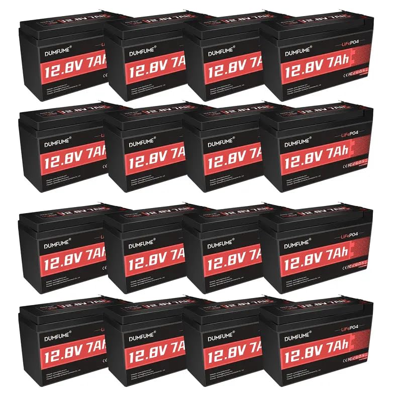 12V 6-7Ah Lithium LiFePO4 Battery, 2000+ Deep Cycles 89.6W Rechargeable Battery (16 Packs) Built-in 6A~7A BMS for Small UPS,Fish Finder,Lighting Solar,Power Camping