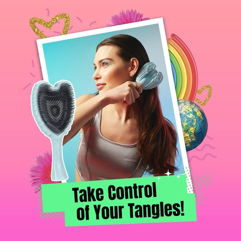 Miniatura 8 de Cepillo desenredante para cabello  Cepillo desenredante para cabello grueso con cerdas suaves, diseño de ala de ángel y mango largo  Cepillo de pelo