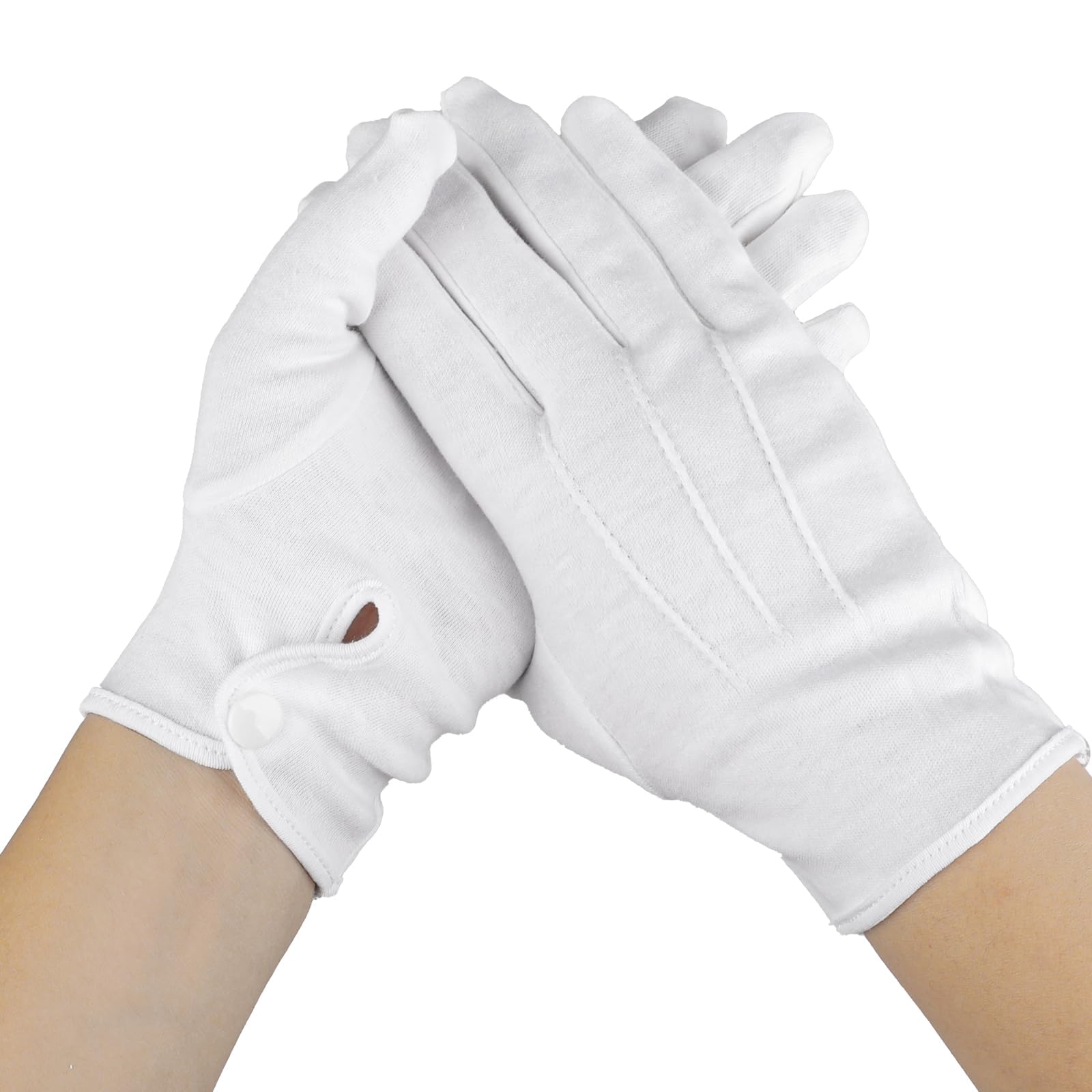 White Cotton Gloves for Men and Women - Parade, Formal Marching Uniform, Mime, Tuxedo Costume, Honor Guard, Butler Gloves With Snap, M