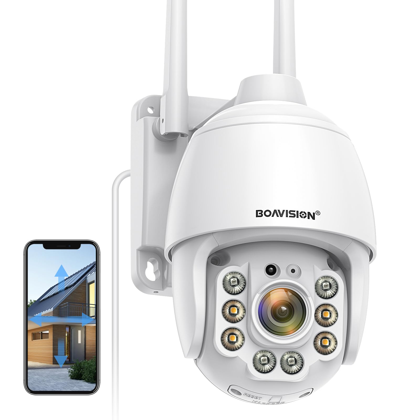 BOAVISION Security Cameras Wireless Outdoor,Home Security Surveillance Camera System,360° View WiFi Pan Tilt,5MP Floodlight Color Night Vision,Motion Detection Tracking,2 Way Talk,SD Card Storage