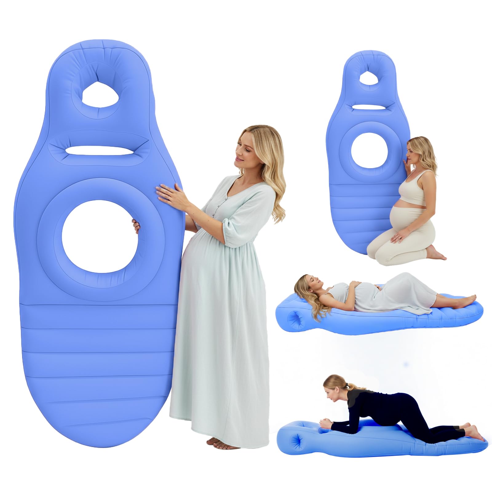 Inflatable Pregnancy Pillow with Belly Hole, Full Body Maternity Air Mattress for Stomach Resting, Adjustable Support for Belly, Back and Hips, Portable Pregnancy Float for Pool and Travel (Blue)