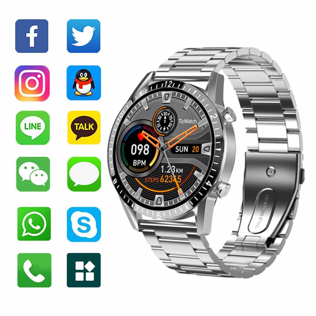 Smartwatches, monitor aktywności, pulsometr, zegarek fitness dla mężczyzn i kobiet, krokomierz, stoper, do aktywności na świeżym powietrzu, sportowy smartwatch do systemu Android/iOS, Silver, bransoletka