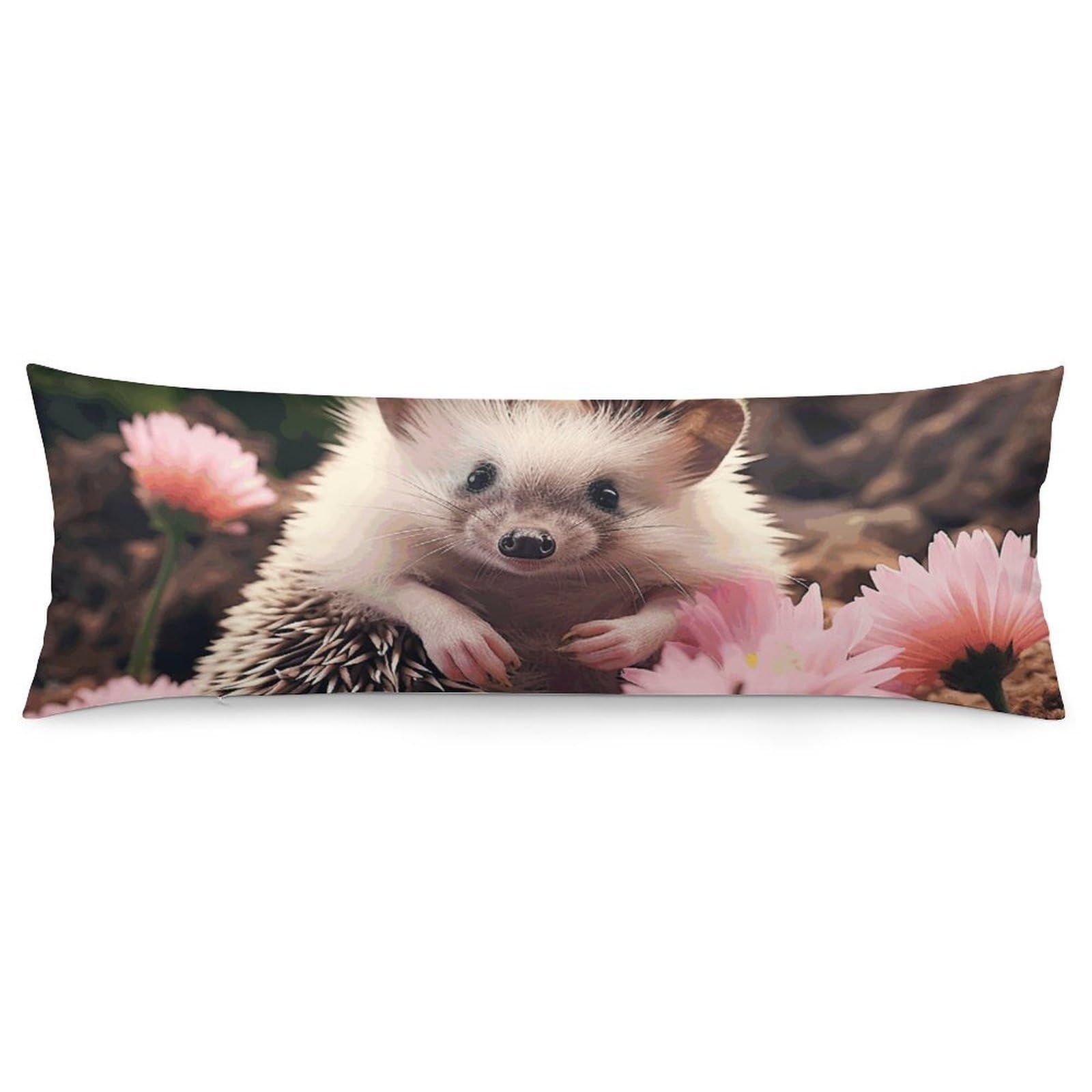 2 Pack Pillow Cases for Hair and Skin, Soft Breathable Pillow Case Covers with Hidden Zipper, Cute Hedgehog in Flowers Pillowcase 20"x54" Pillow Covers for Sleeping Gift
