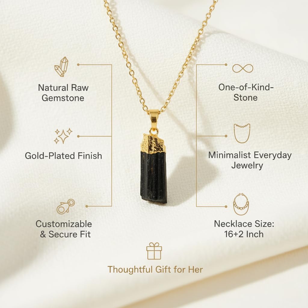 Shivangi Gold Plated Raw Necklace for Women, Natural Rough Stone Pendant, 16+2 Inch Adjustable Chain - Image 2