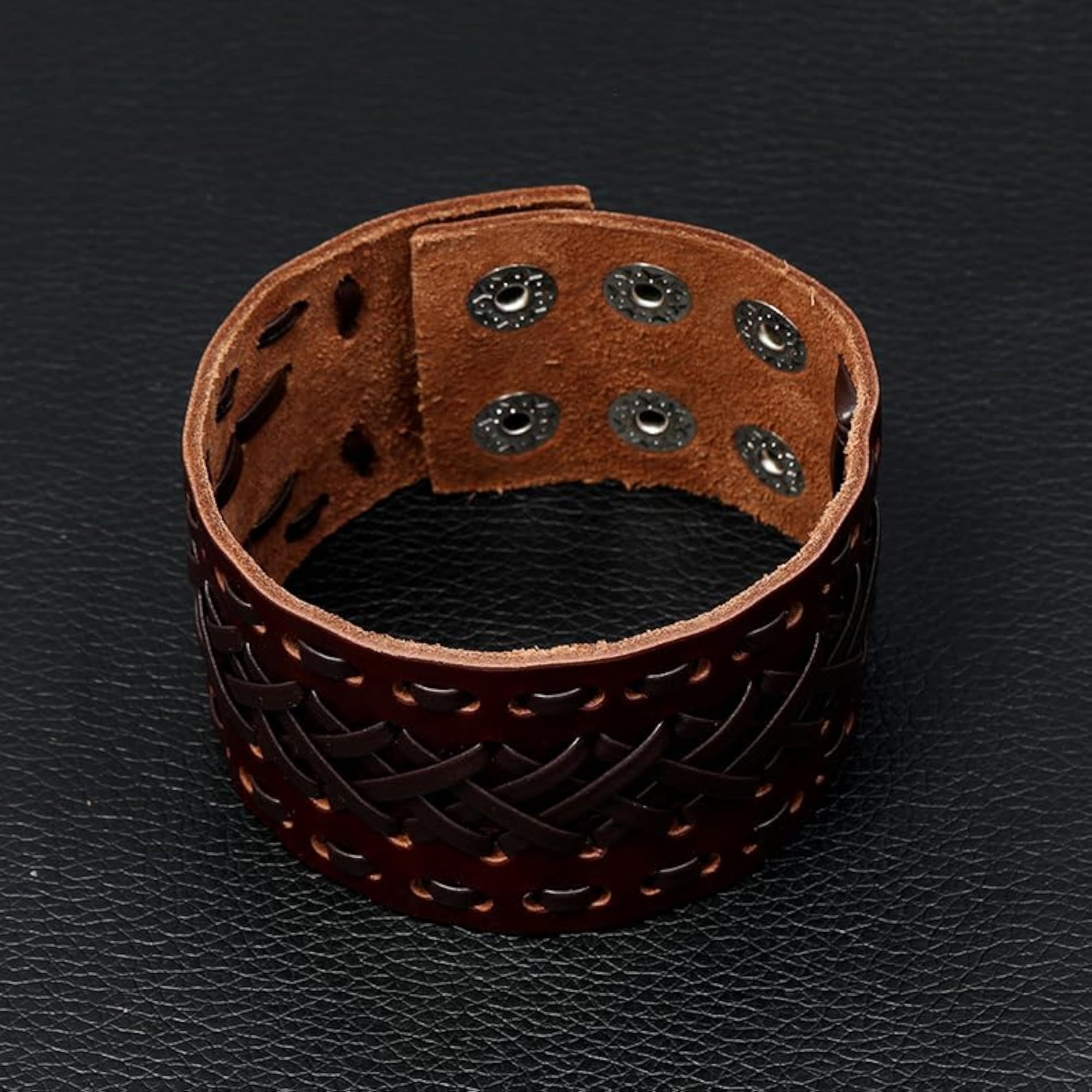 Men's Retro Wide Leather Bracelet, Adjustable Wristband