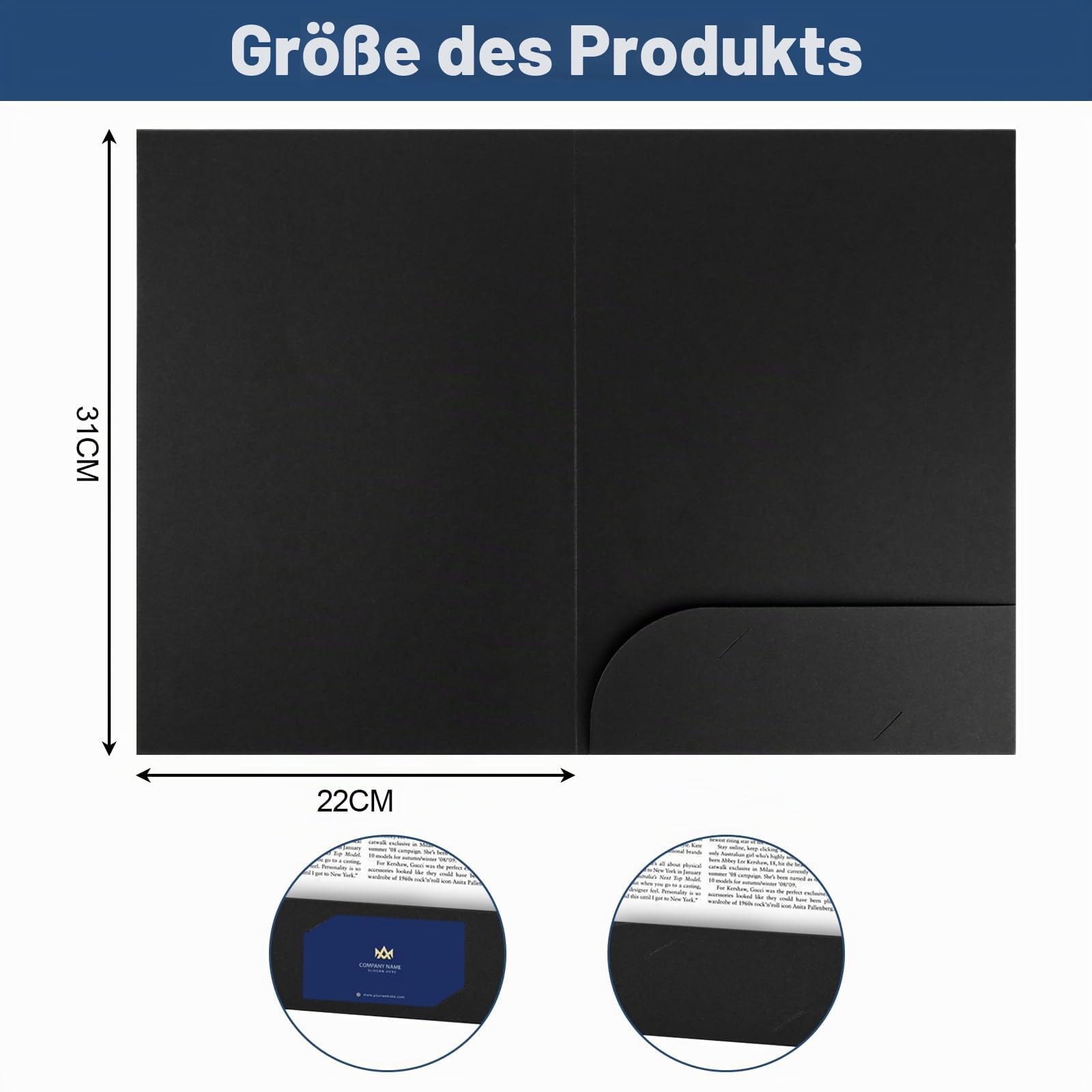 CYEER 50er Set Präsentationsmappe A4 Schwarz – Hochwertige Dokumentenmappe aus Karton mit Visitenkartenschlitz – Elegante Sammelmappe für Business, Angebote, Bewerbungen & Projekte