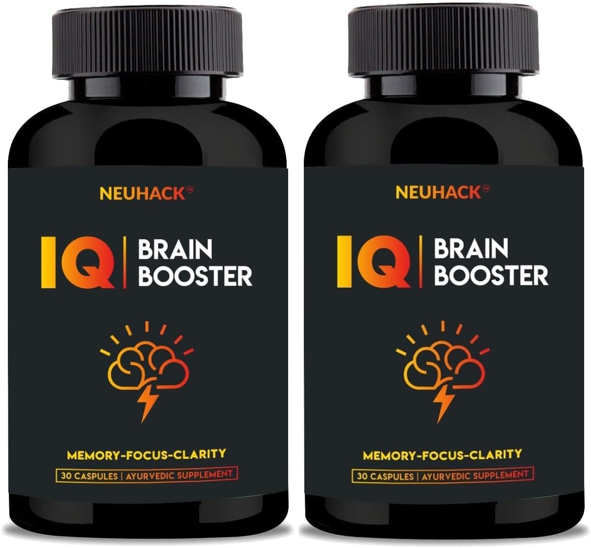 IQ Brain Boost Support Supplement for Memory & Focus with Brahmi Bacopa Monnieri, Ashwagandha, Shatavari & Jatamansi (Pack of 2)(30 Caps Each)