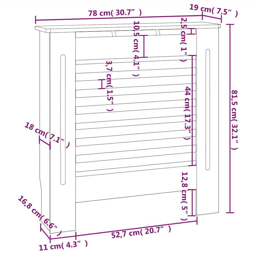 Okładzina grzejnika MDF 78 cm z poziomymi listwami do salonu, wytrzymałe akcesoria do grzejników, trwały uchwyt ścienny, praktyczna osłona termostatu, zaworu i rury