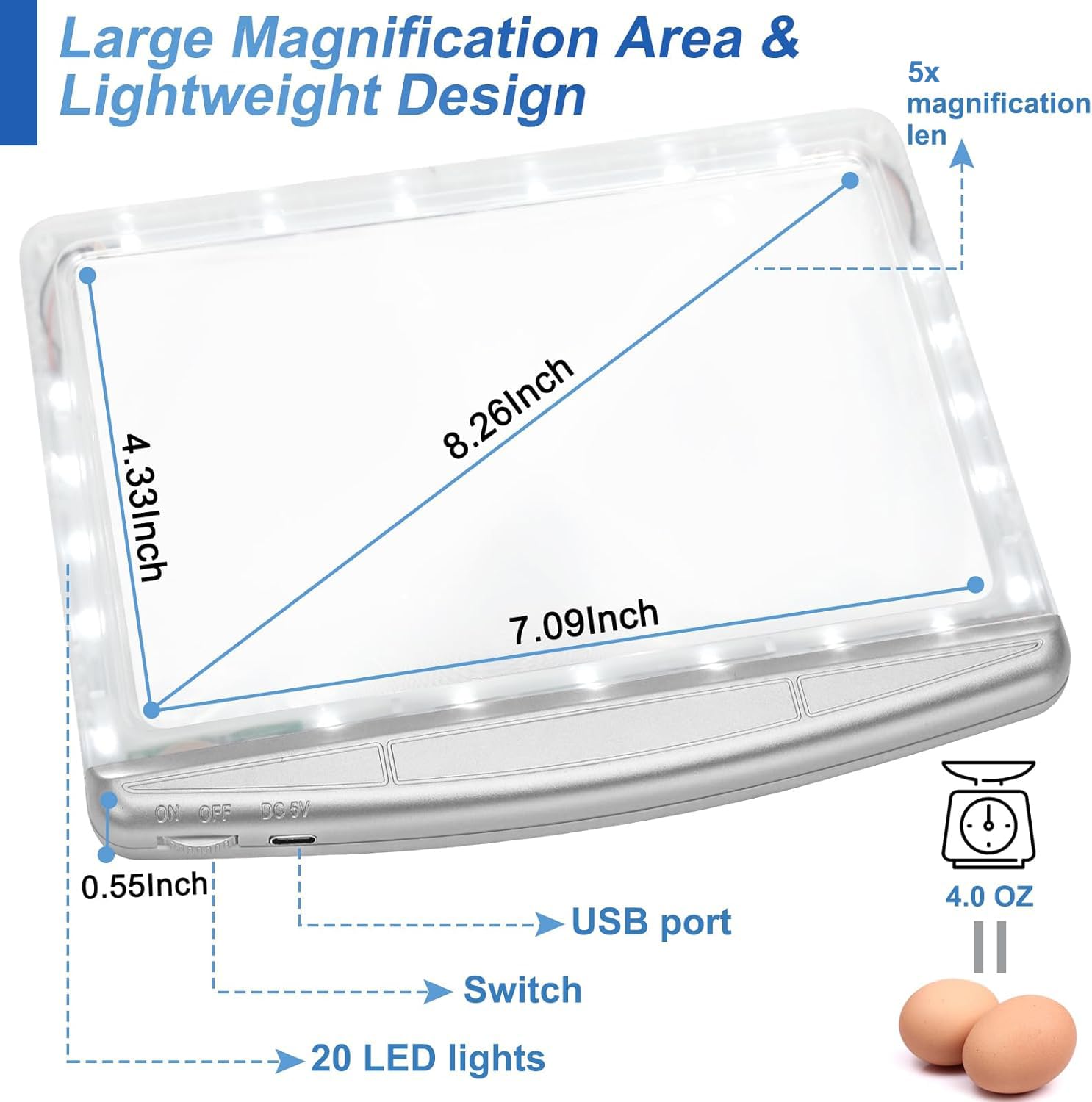 Tobegiga 5X Rechargeable Magnifying Glass for Reading Full Page Magnifier with Dimmable LED - Image 4