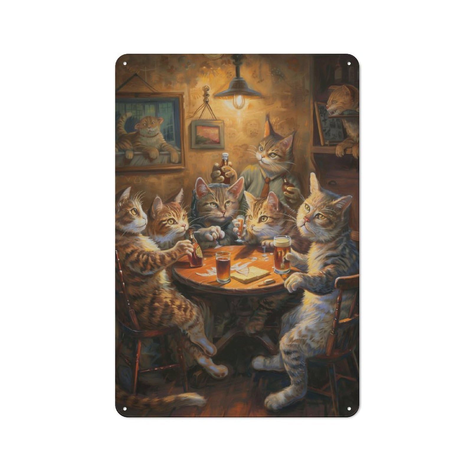 Junmoney Cats Beer In A Tavern Metal Plaque 30X20cm With For Hallway Wall, Rustic Decor, For Garage, Workshop And Man Cave Decoration