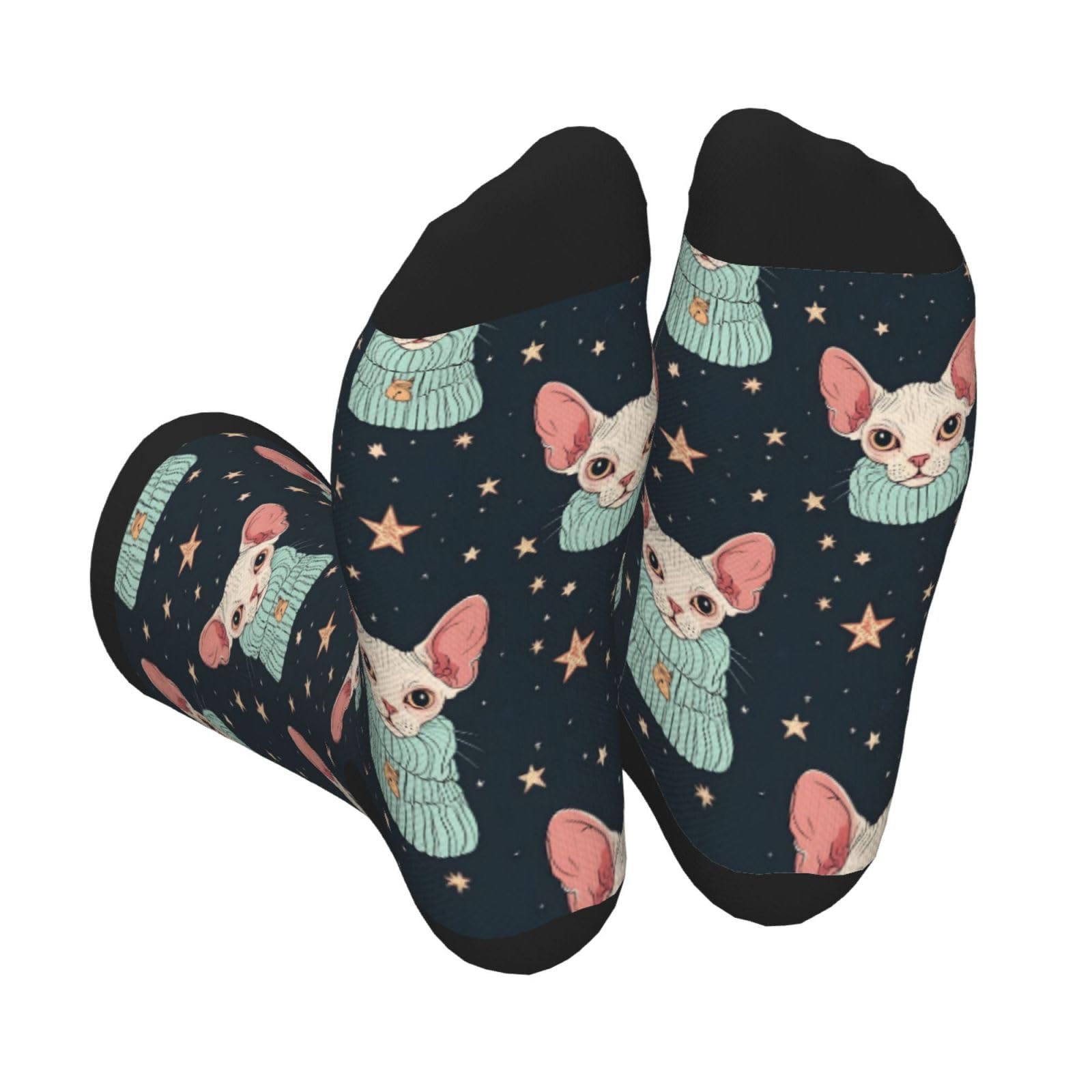 Asbwuo Unisex As Pic Cute Sphynx Cats Star Novelty Funny Mid-Calf Socks For Women Men Crazy Crew Socks For Travel Sport