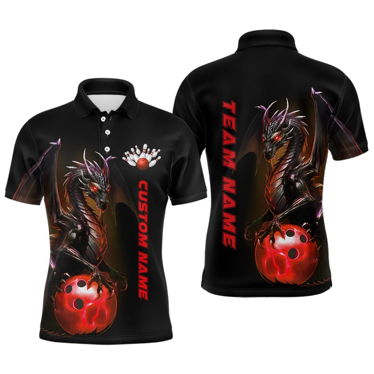 Personalisiertes Roter Drache Bowling-Polo & Viertelreißverschluss-Shirt Für Männer & Frauen, Liga-Team Trikot I5352