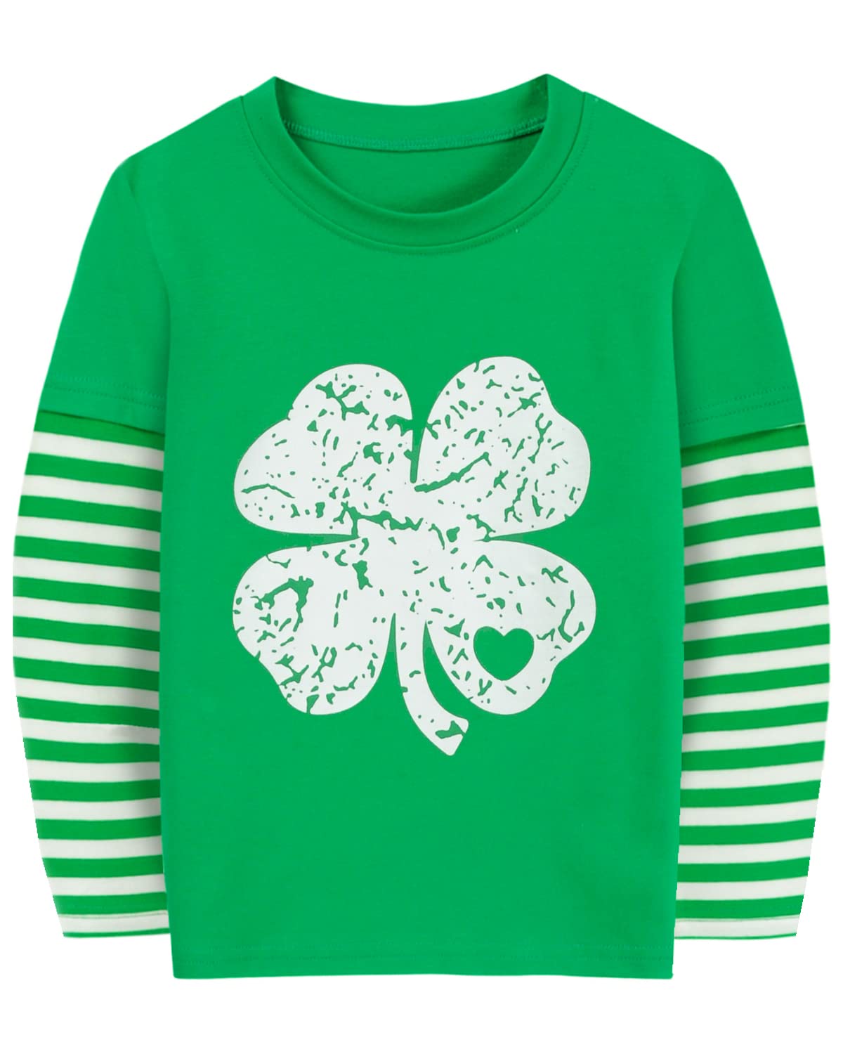 CM-Kid Toddler Boy Girl St Patricks Day Shirts Clover Shamrock Stripe Sleeve Irish Tshirt for Kids Green Tee Tops 2-7 Years