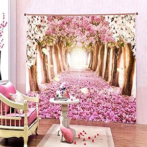 NF 3D Forest Scenery Digital Printed Polyester Fabric Curtains for Bed Room, Living Room Kids Room Curtains Color Pink Window/Door/Long Door (D.N.70) (1, 4 x 7 Feet (Size: 48 x 84 Inch) Door)