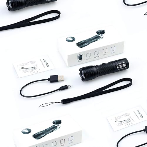 Miniatura 8 de Encendedor de doble arco impermeable al aire libre con linterna LED brillante USB recargable de plasma de arco encendedor a prueba de viento sin