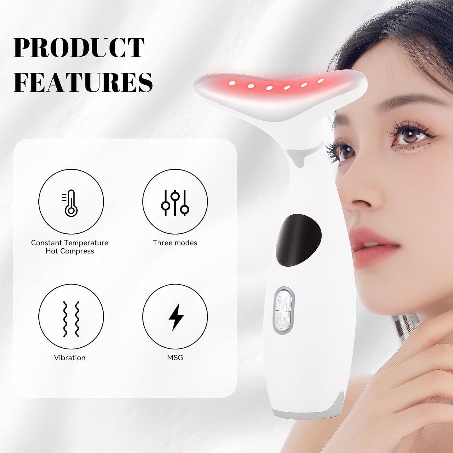 Facial Massager with Red Light Therapy for Face and Neck, 3-in-1 Microcurrent Heated Anti-Aging Device, Masajeador Facial for Wrinkles, Double Chin Reducing, Skin Firming & Lifting