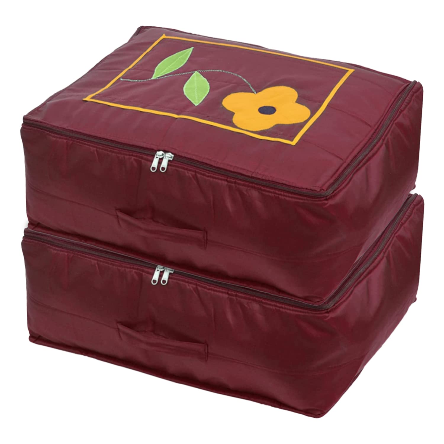 Kuber Industries Saree Cover|Polyester Foldable Flower Print|Travel Wardrobe Organizer for Clothes Storage with Zipper|Extra Large|Pack of 2 (Brown) (B0BW3RJX8W) Amazon Price History, Amazon Price Tracker