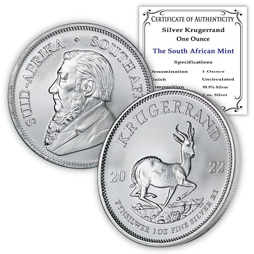 2022 ZA 1 oz South African Silver Krugerrand Coin Brilliant Uncirculated with a Certificate of Authenticity 1 Rand 1R BU