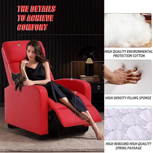 Miniatura 12 de Sillas reclinables para sala de estar, sofá reclinable de masaje para cine en casa con respaldo acolchado de piel sintética, sillón reclinable de