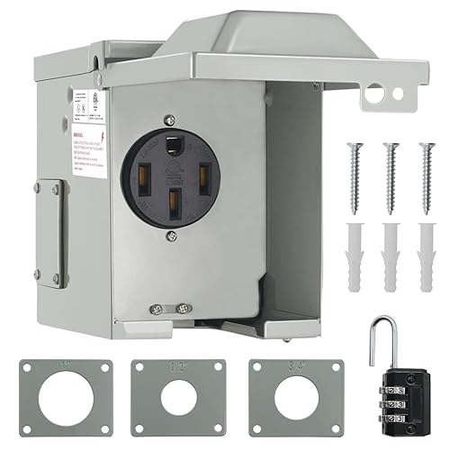 Caja de toma de corriente RV de 50 amperios y 125250 voltios, NEMA 14-50R Receptáculo para RV, enchufe cerrado con cerradura para exteriores, toma