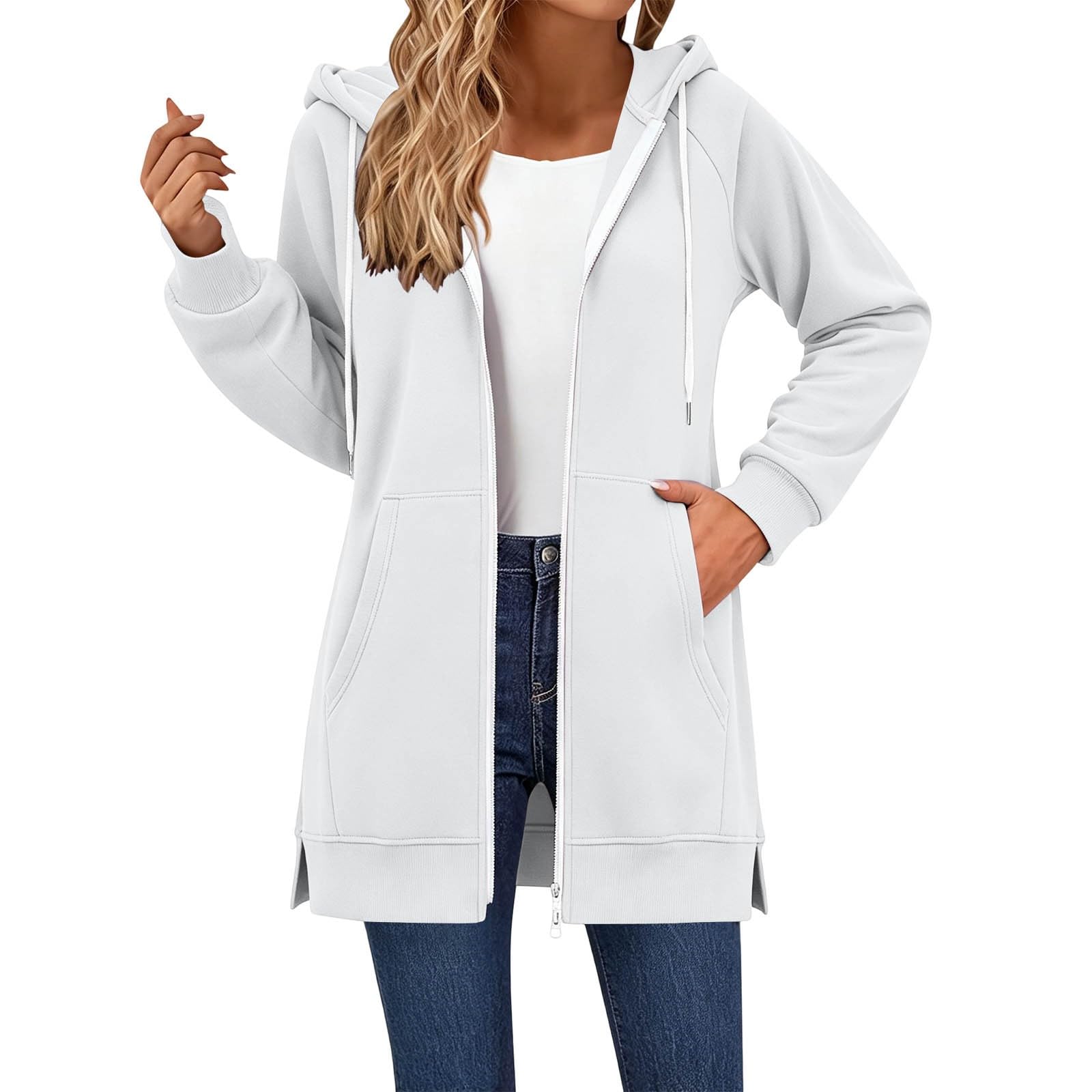 AEGJEGVD Hoodie Femme Long Zippé Coupe Ample Manches Longues