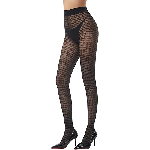 Patterned Tights for Women High Waist Pantyhose Black Sheer Stockings 15D