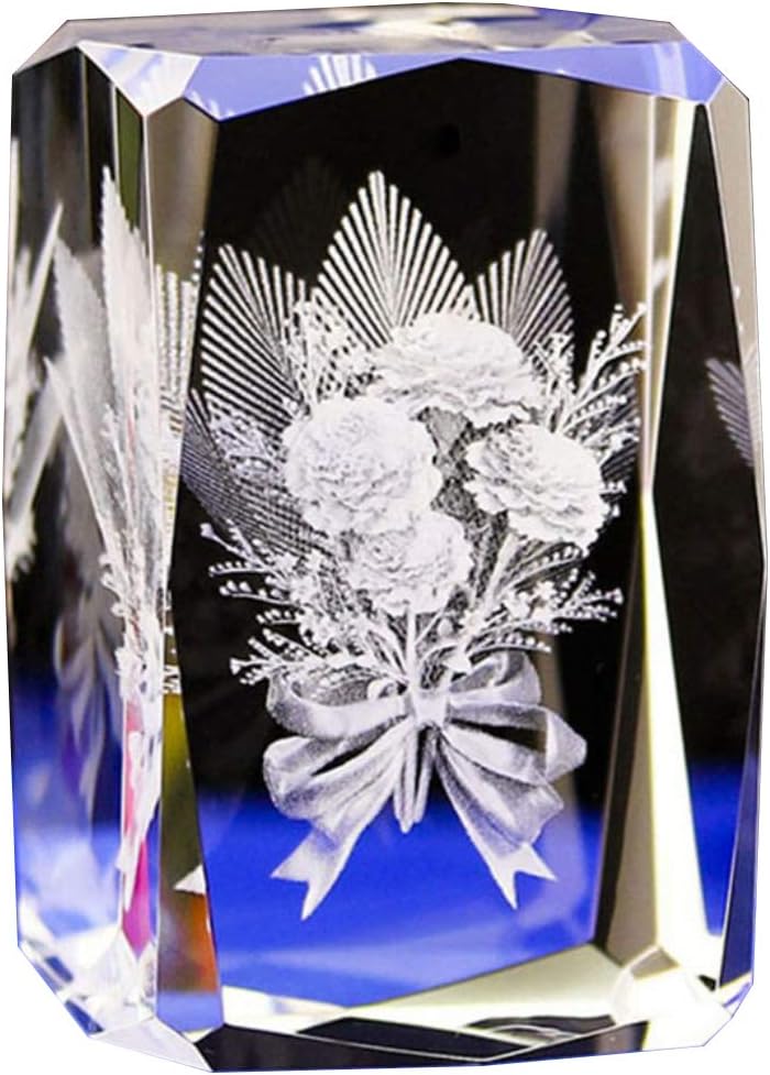 3D Laser Etched Crystal Flower Gift – 2.36" Elegant Optical Crystal Paperweight for Anniversary, Wedding, Christmas, Birthday, Valentine's Day, Desk Decor