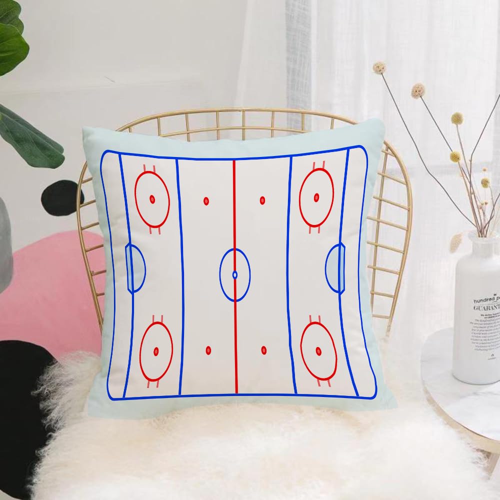 HYMSXW Cushion Cover,Throw Pillow Case Home Decorative for Living Room Bedroom Sofa Chair 20X20 Inch,Ice Hockey Field in Blue Tones and Red Graphic Outline for Spo,Pillowcase 50X50cm
