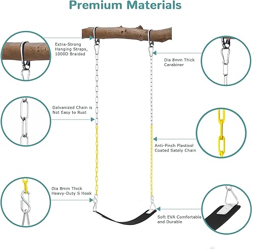 Miniatura 8 de Juego de 2 columpios con anillo triangular de metal y cadenas antioxidantes de 66 pulgadas, accesorios para columpio de árbol con ganchos a presión