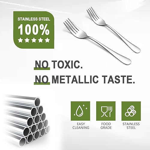 Miniatura 4 de Juego de cucharas y tenedores, 8 tenedores de 8 pulgadas y 8 cucharas de sopa de 7.3 pulgadas, cubiertos de acero inoxidable, pulido espejo y apto