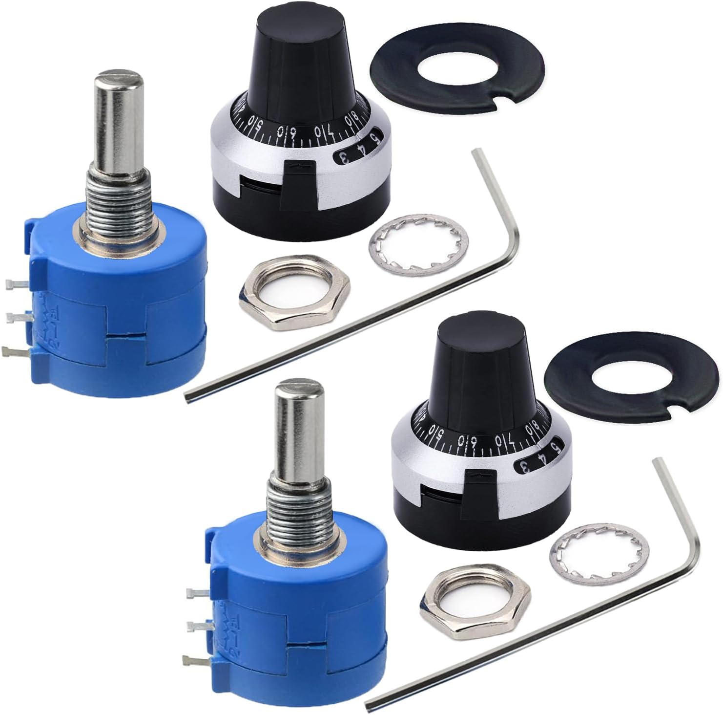 3590S-2-103L 10K，2PCS 10kohm 10-Turn Rotary Wire Wound Precision Potentiometer with 2PCS Adjustable Resistor Counting Dial Rotary Knob