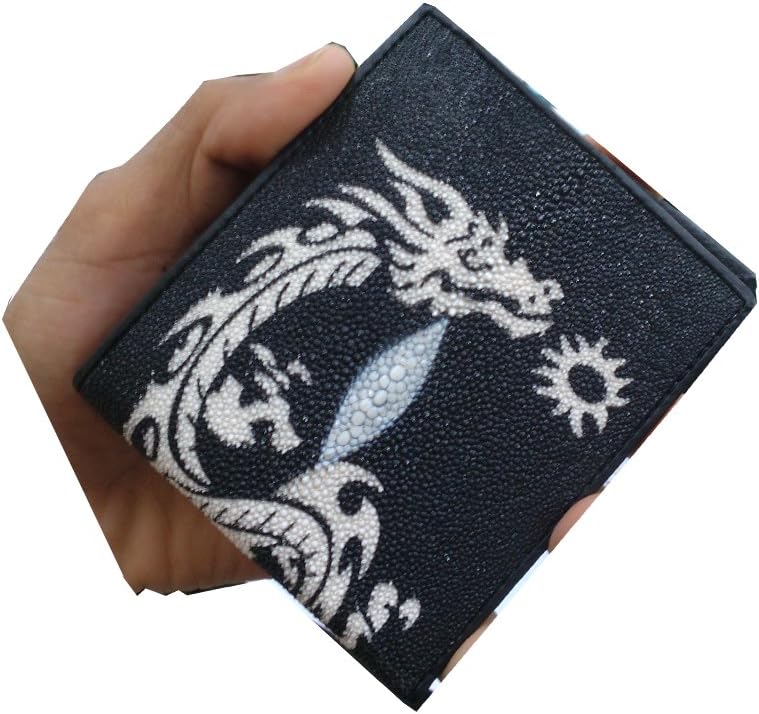 100 % Genuine Stingray Leather Bifold Men's Wallet with Beautiful Dragon from Thailand