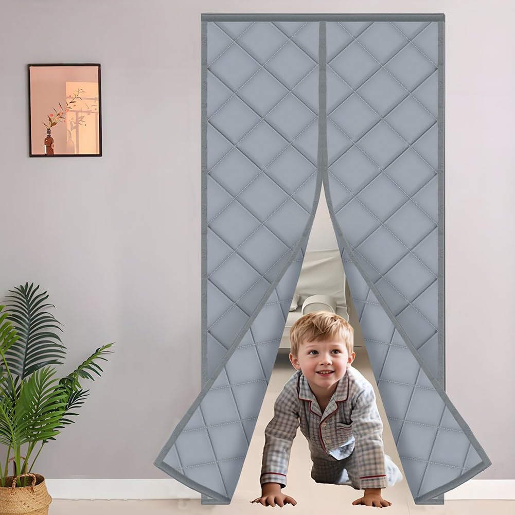 Générique Rideau De Porte Isolant Thermique d'hiver avec Magnétique, Rideau Isolant Thermique en Coton Fermeture Automatique pour Maison Balcon Garde Au Chaud en Hiver 90x210cm 150x220cm(165x220cm)