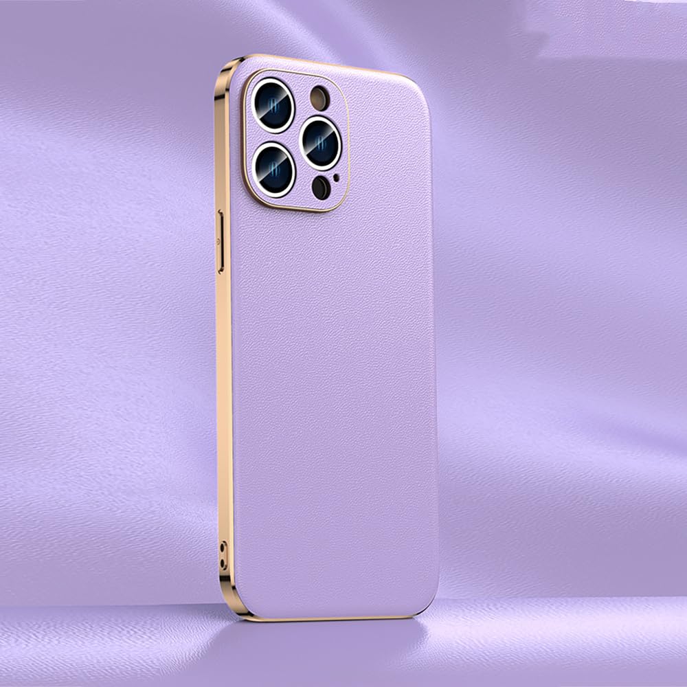 Étui en cuir véritable pour iPhone 14 Pro Max avec protection d'objectif luxe violet