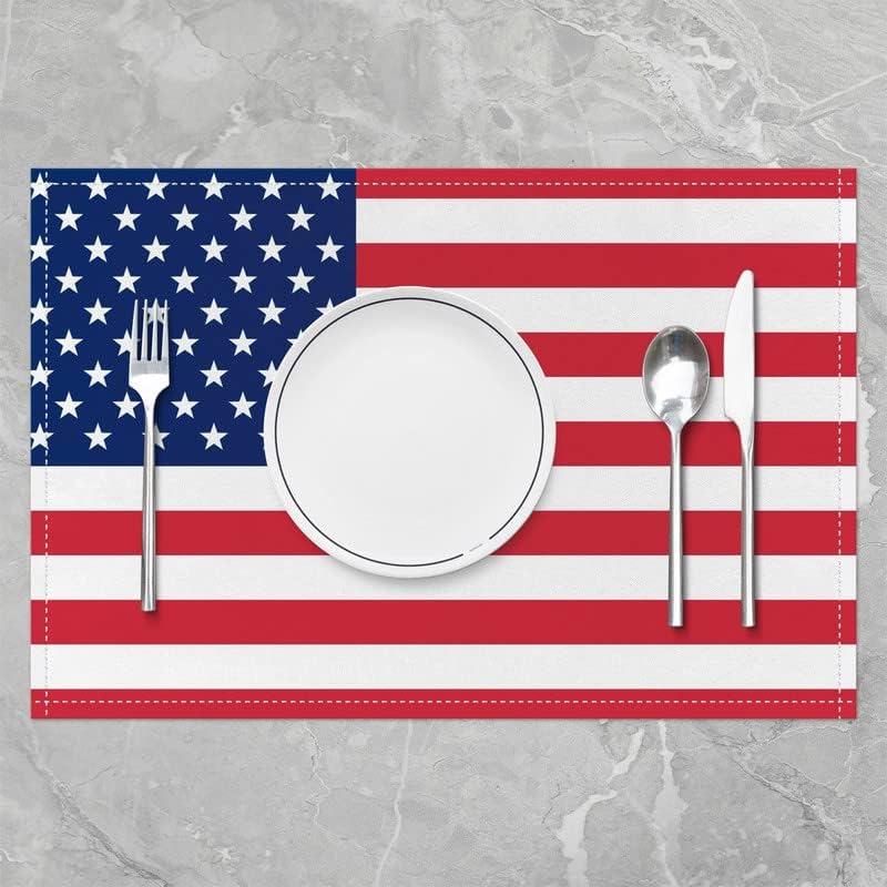 Miniatura 2 de Juego de 4 manteles individuales con diseño de bandera estadounidense para niños, diseño de rayas rojas y blancas, mantel individual con patrón de