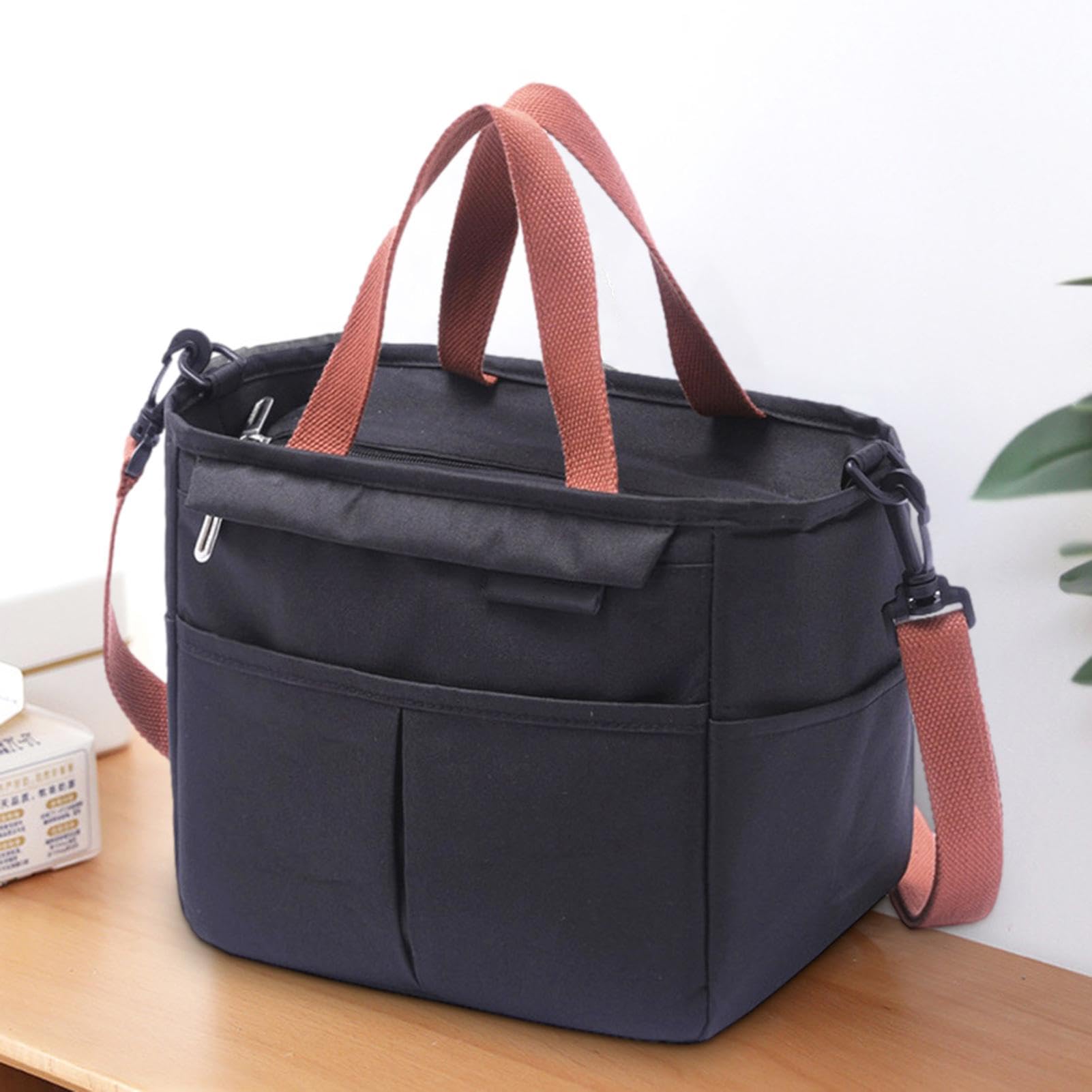 Un bolso más fresco, un bolso más fresco hermético de las mujeres del bolso del almuerzo, la bolsa de asas reutilizable del almuerzo del bolso del calentador de la comida (Color : Black)