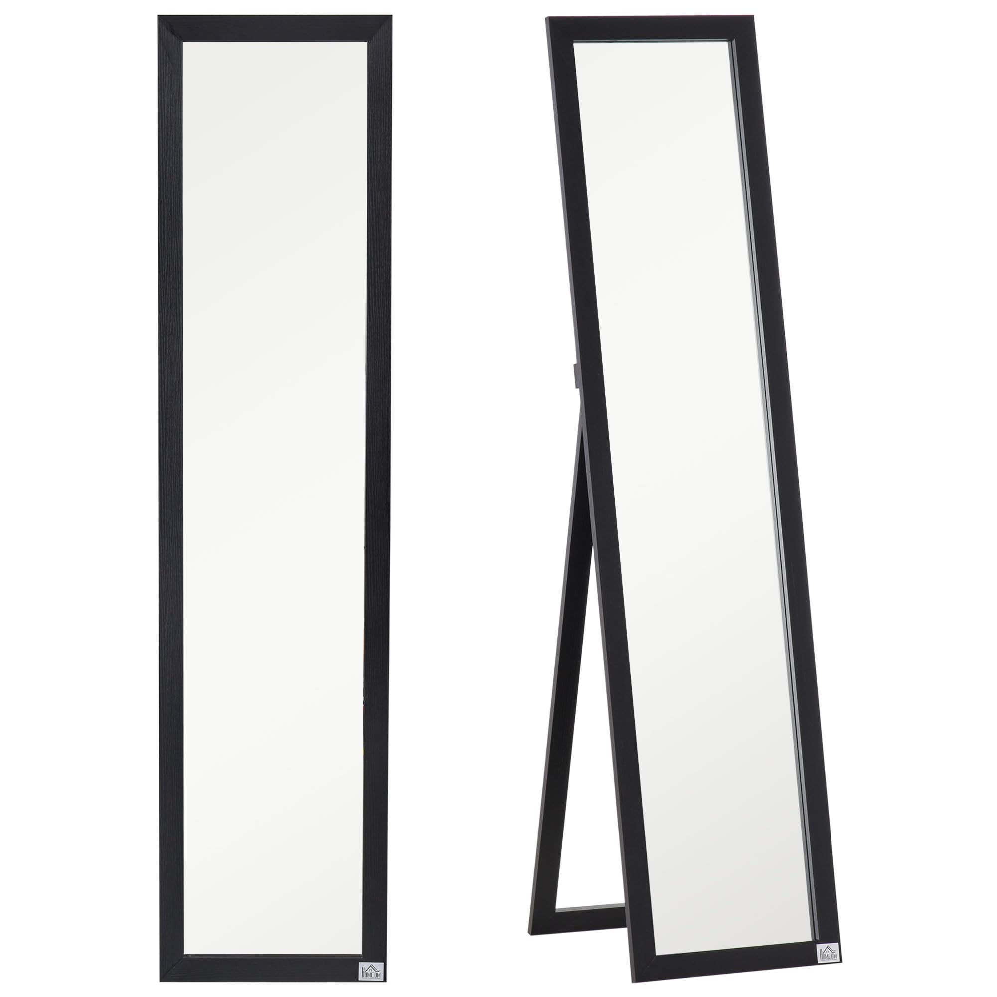 HOMCOM Espejo de Pie Cuerpo Entero Espejo de Pared Rectangular con 2 Formas de Uso Moderno para Pasillo Dormitorio Sala de Estar 37x37x154 cm Negro