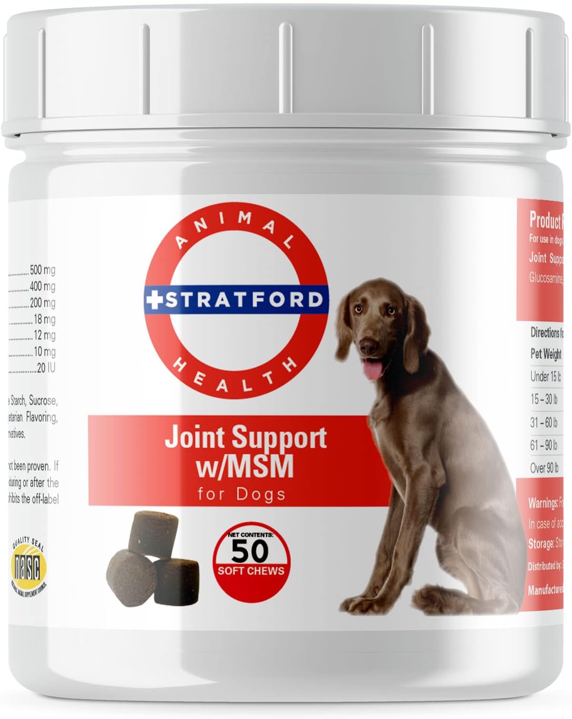 Stratford Pharmaceuticals MAX Strength Joint Support Soft Chews for Dogs w/Glucosamine Chondroitin MSM, Joint and Hip Pain Relief, 50 Count