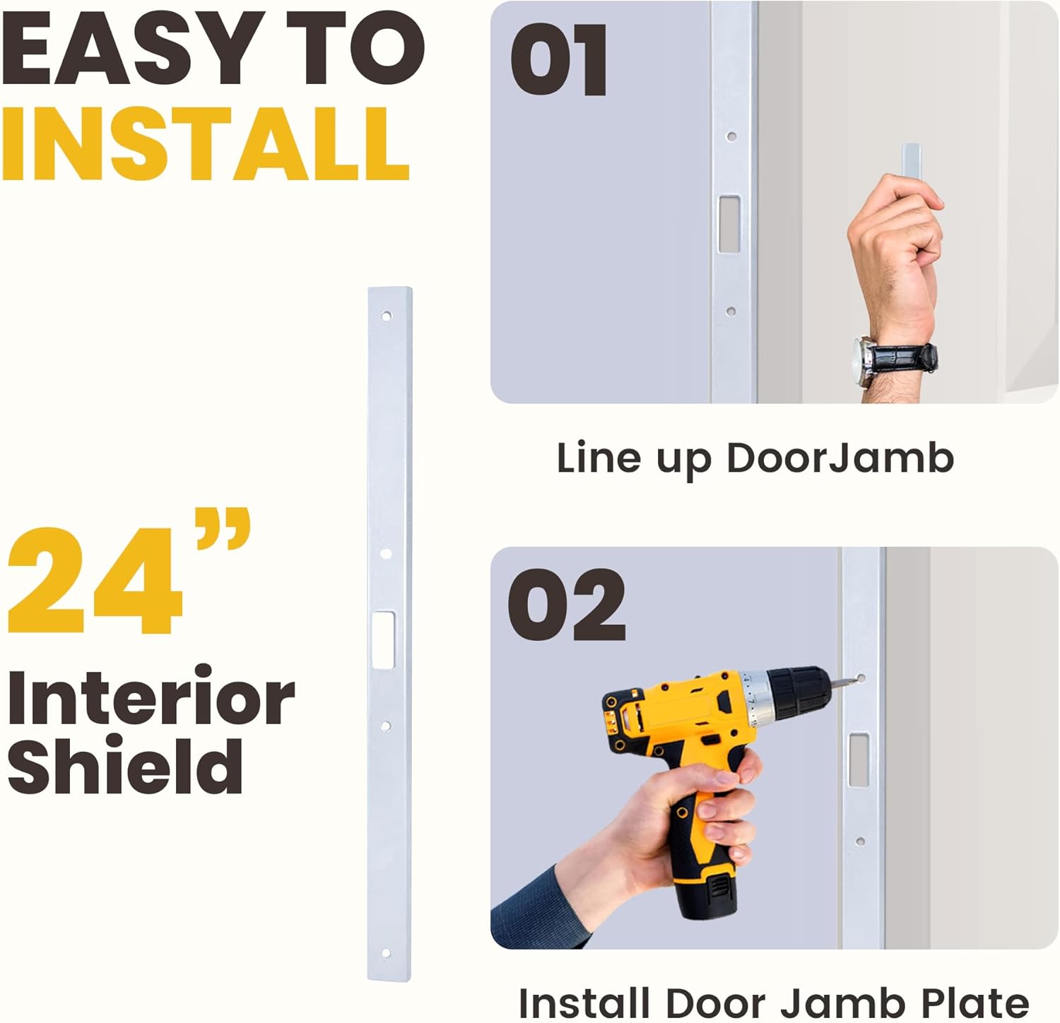 Armor Concepts Interior FIX-A-JAMB 24" Interior Door Jamb Repair Kit, Door Repair Kit for Interior Doors, Door Home Repair in 5 Minutes, Perfect for Apartments and Homes (White)