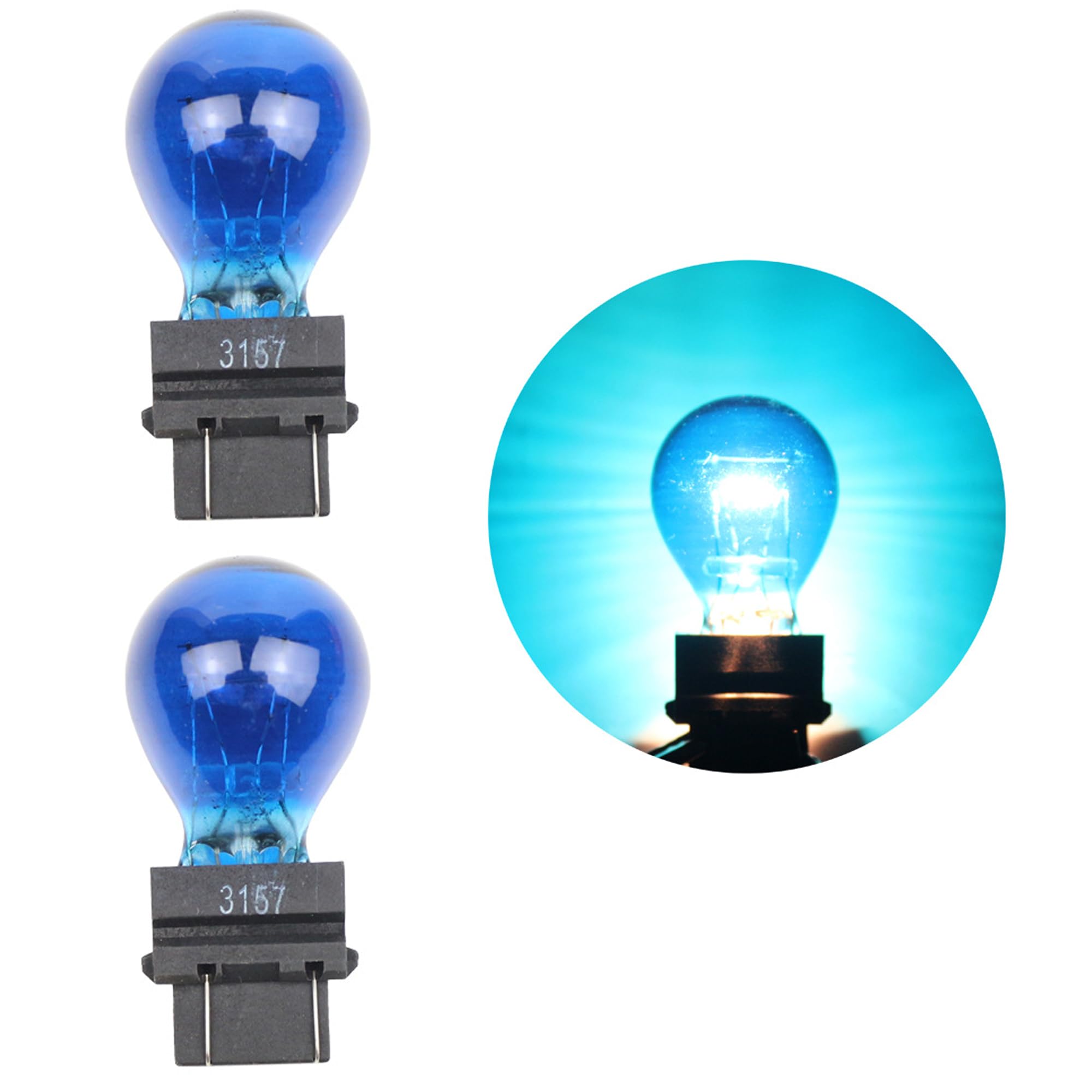 Photo 1 of **1broken earbud**Lonuxi 3157 Car Halogen Light Bulb, 12V 21/5W 3000K Automotive Brake/Reverse/Tail/Turn Signal/Side Marker Light Bulbs, Universal Long-Life Miniature Replacement Bulb for Cars Trucks SUV (Blue, 2PCS)