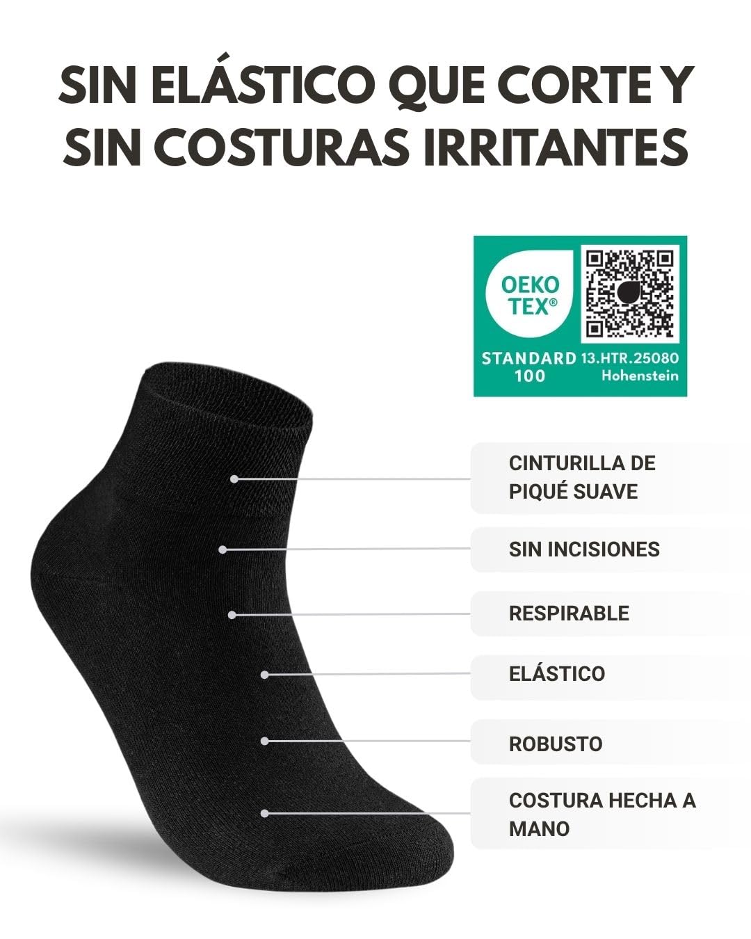 sockenkauf24 10 Pares Calcetines Diabéticos Cortos sin Elástico y sin Costuras con Cintura de Confort Hombre Mujer Algodón