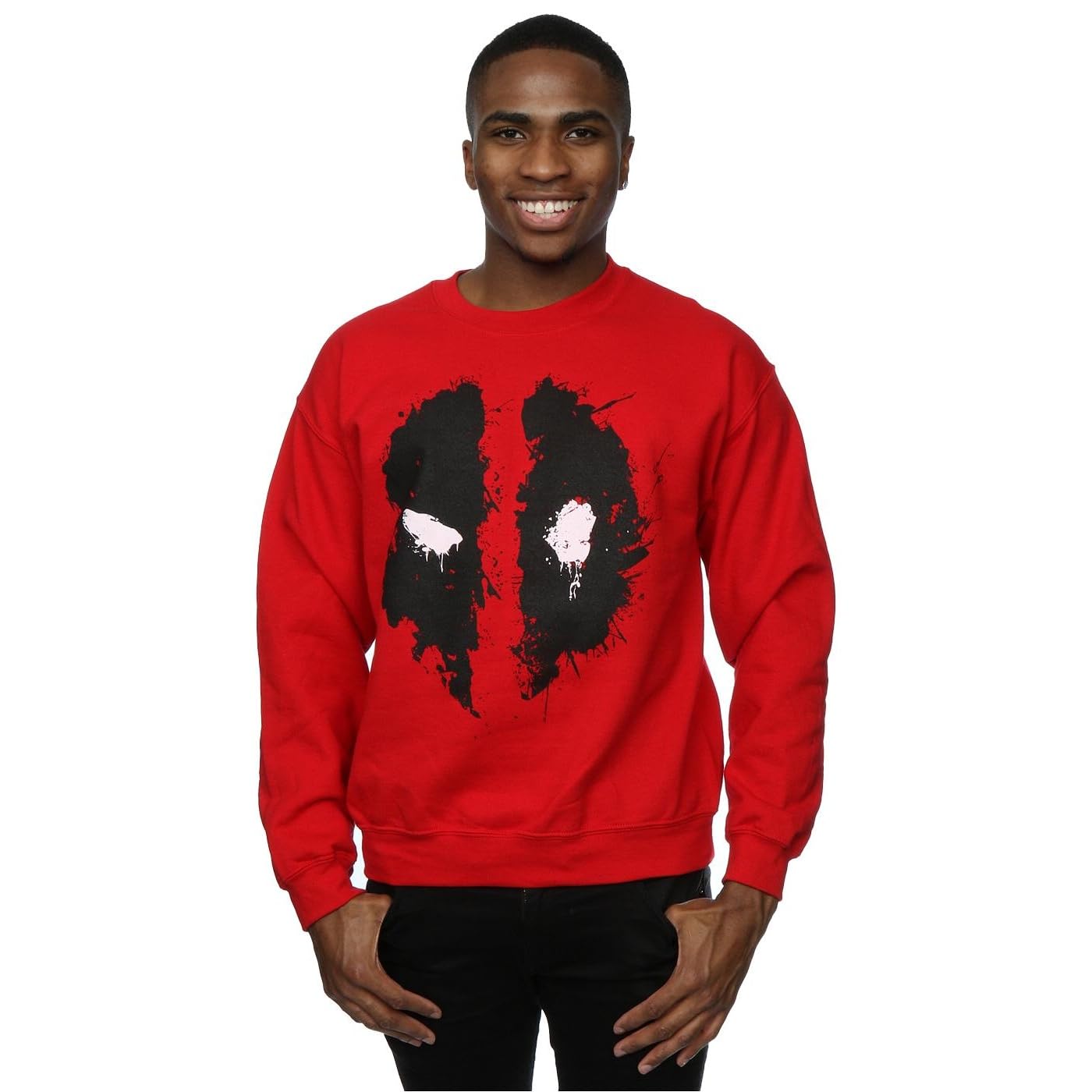 Marvel Hombre Deadpool Splat Face Camisa de Entrenamiento Large Rojo Cereza