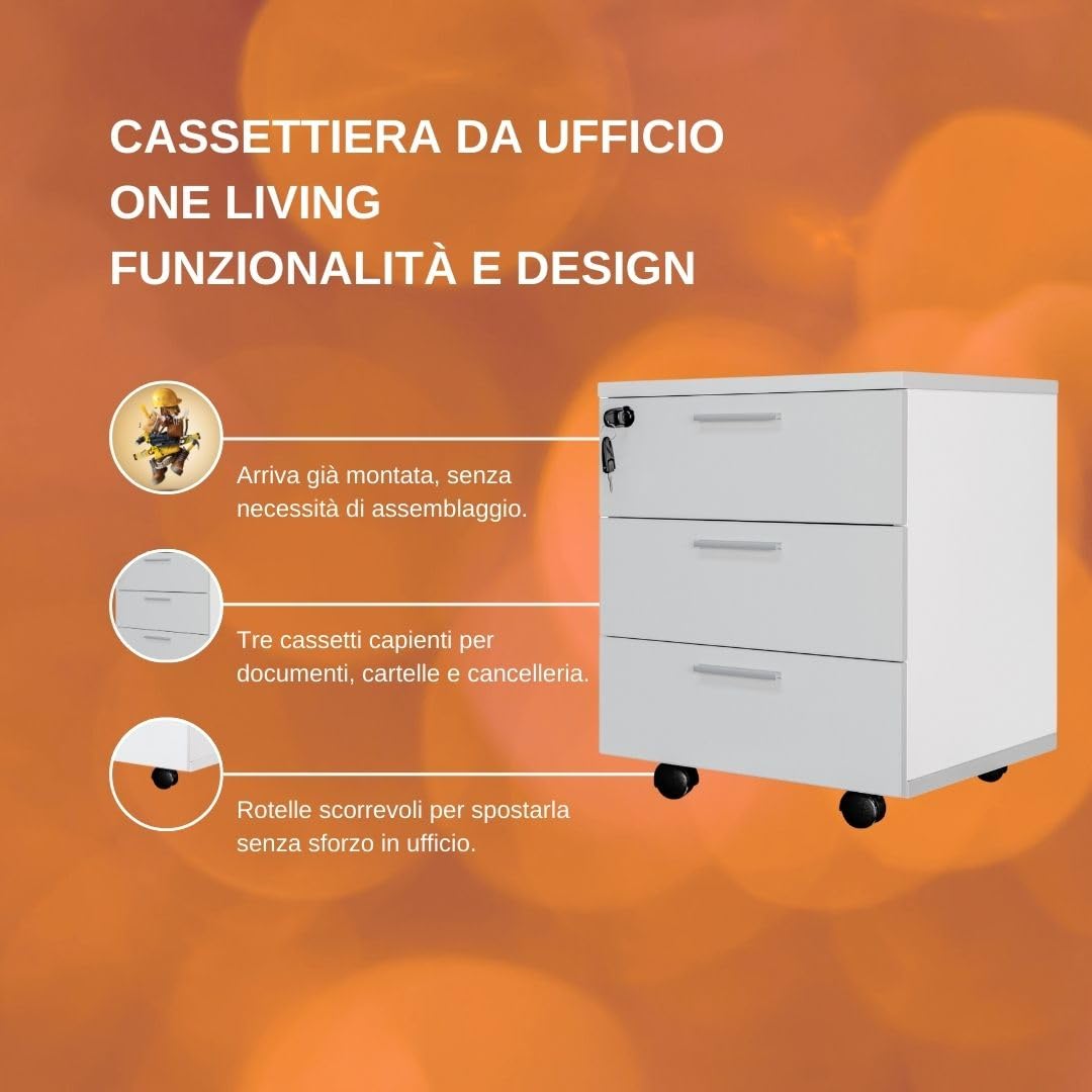 Cassettiera da Ufficio con Rotelle, Mobile con Tre Ampi Cassetti - Già Montata, Elegante e Pratica Soluzione per Organizzare Documenti e Accessori nel Tuo Spazio di Lavoro (Grigio)
