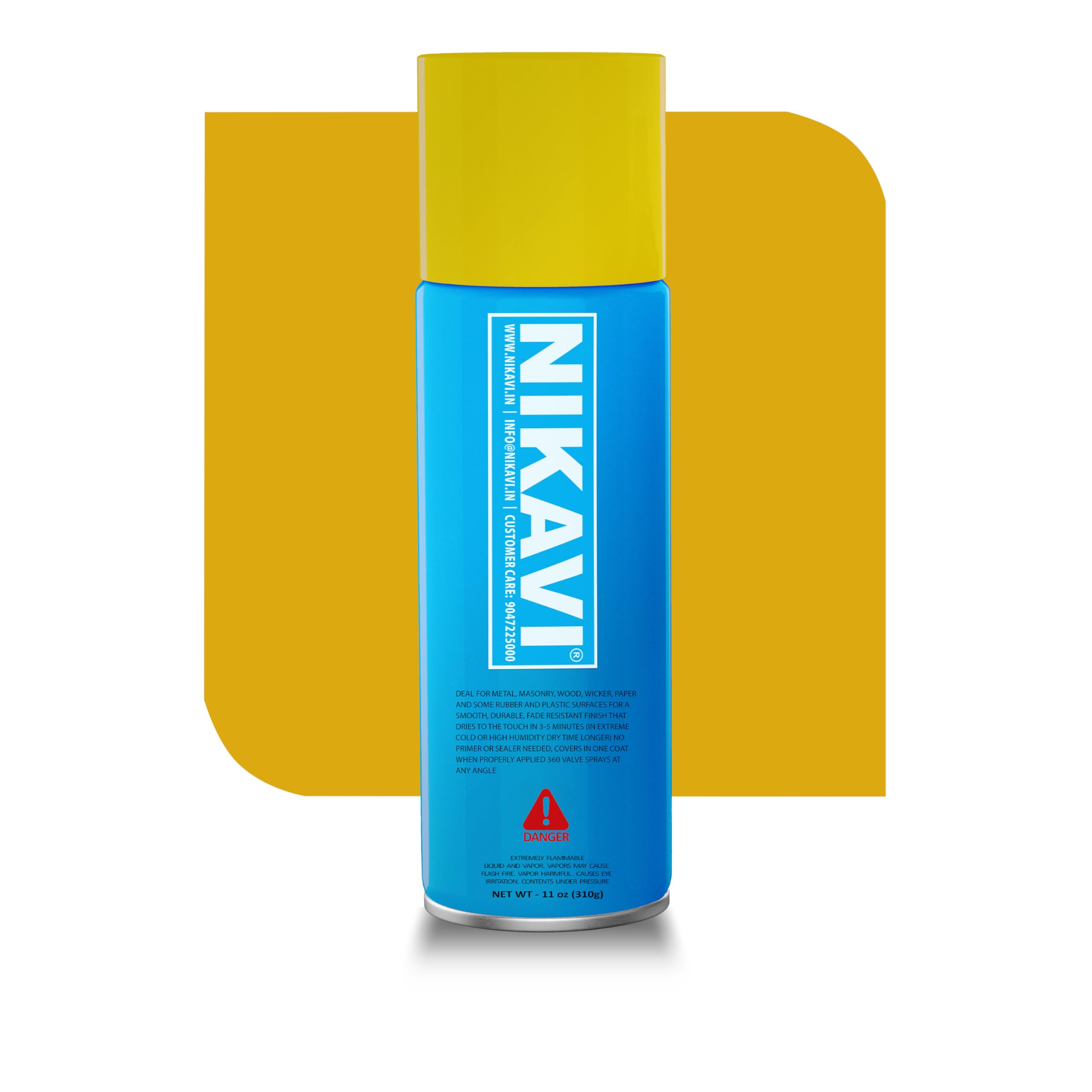 NIKAVI SP9 Automotive Rust Paint | Yellow Spray Can | Multi-Surface DIY Spray Paint | Quick Drying Gloss Finish for Bikes, Cars, Metal, Wooden Furniture, Plastic & Walls - 400ML - Yellow