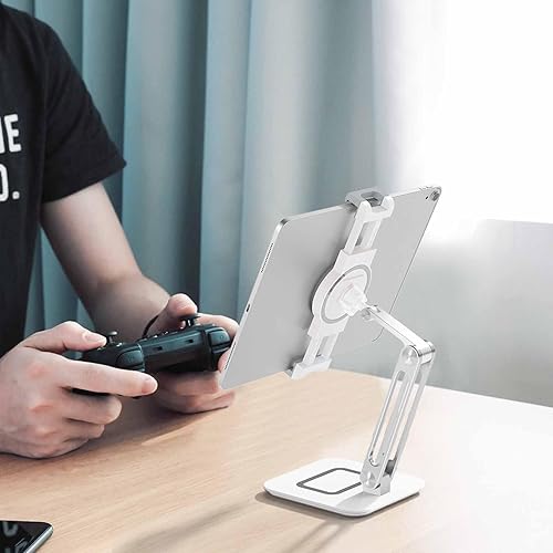 Miniatura 7 de Soporte para tableta, soporte para teléfono, altura y ángulo ajustable de aluminio plegable, adecuado para uso de escritorio, compatible con
